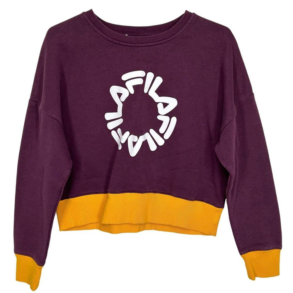 FILA Purple and Yellow Cropped Sweatshirt Women's Size Medium